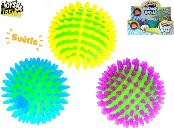 Skacząca świecąca piłeczka z miękkimi kolcami 9 cm