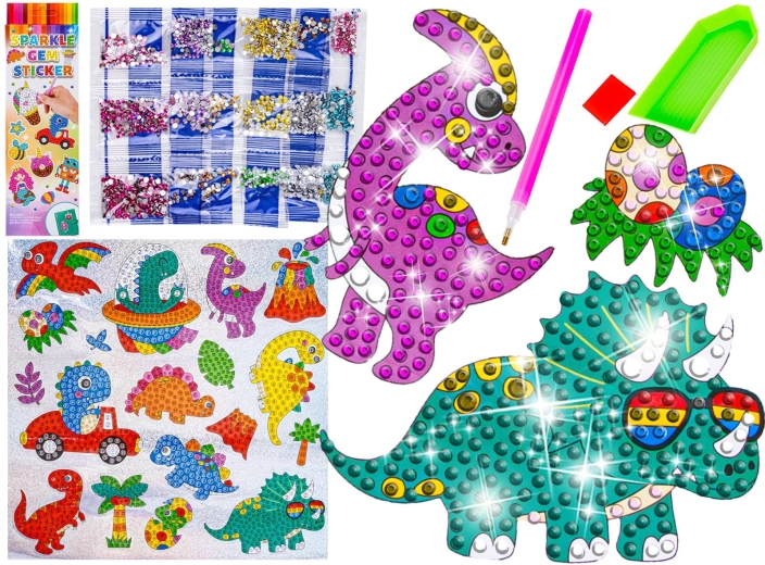 Mozaika diamentowa – błyszczące naklejki dinozaury (18 szt.)