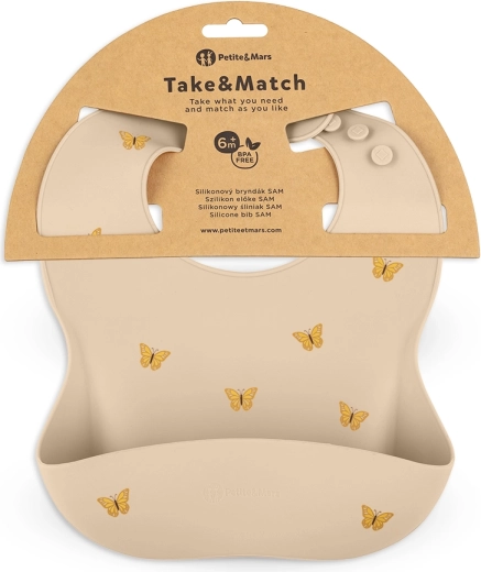 Petite&Mars silikonowy śliniak Take&Match sand butterflies 6m+