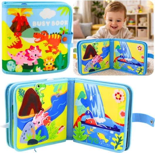 Sensoryczna filcowa książeczka dinozaury – edukacyjna quiet book dla dzieci