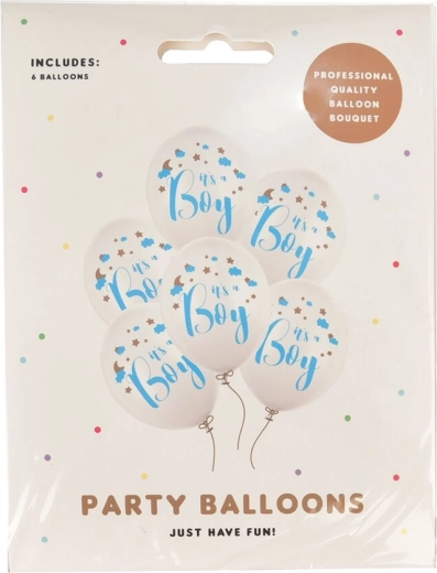 Białe balony lateksowe „It is Boy” 30 cm, 6 szt.