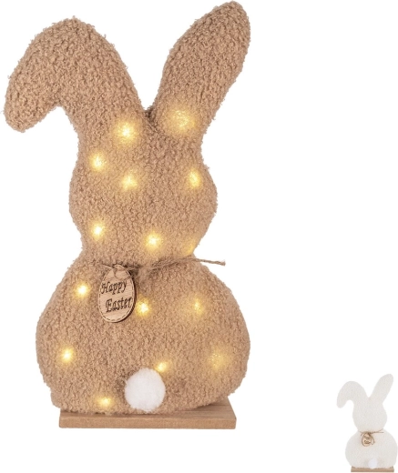 Wielkanocny króliczek LED na drewnianej podstawie 31 cm