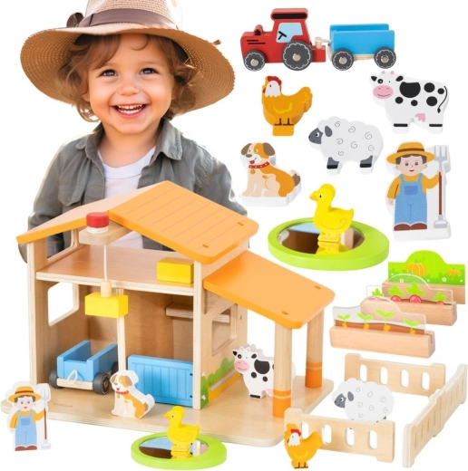 Drewniana farma Viga Toys z akcesoriami