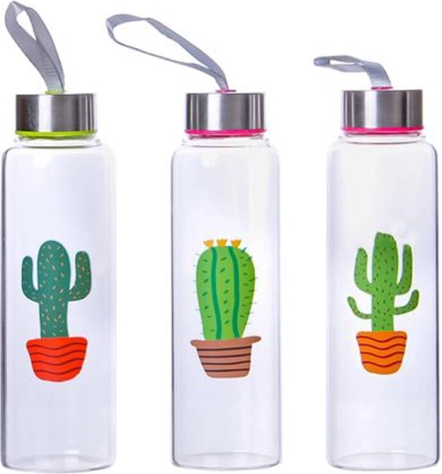 Szklana butelka z zakrętką 390 ml Kaktus