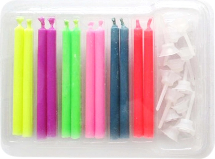 Świeczki tortowe z podstawką TORO z kolorowym płomieniem, 12+12 szt.