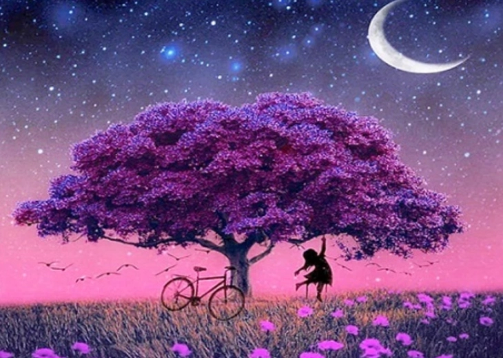 Diamentowe malowanie fioletowe drzewo 30 × 40 cm