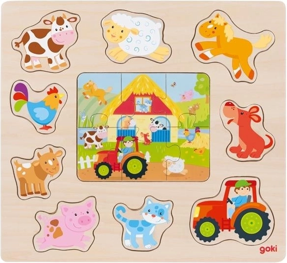 Goki drewniana układanka i puzzle Zwierzątka z farmy