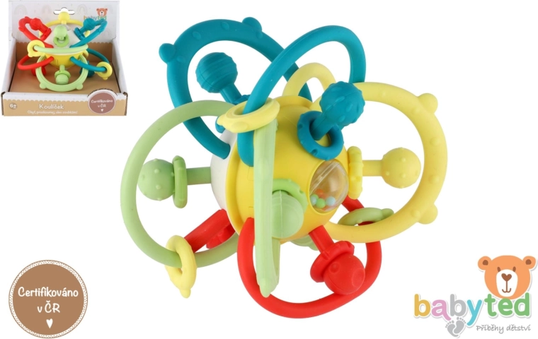 grzechotka i gryzak dla niemowląt BABYTED kuleczka 6m+