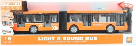 Przegubowy pomarańczowy autobus na baterie ze światłem i dźwiękiem