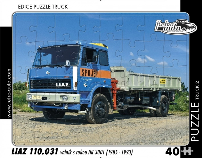 Puzzle Retro Auta – ciężarówka LIAZ platforma z ramieniem hydraulicznym, 40 elementów