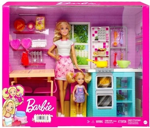 Barbie i Chelsea – zestaw do wspólnego pieczenia z kuchenką i stolikiem