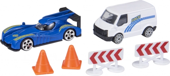 TEAMSTERZ RAPID RACERS – zestaw wyścigowy: autko i pojazd wsparcia z pachołkami oraz barierkami