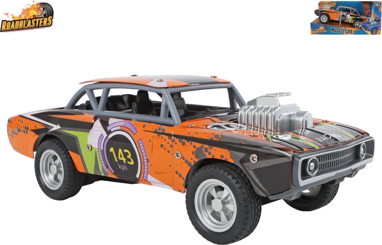 Roadblasters – pomarańczowy metalowy samochodzik muscle car z napędem bezwładnościowym - 1 szt.