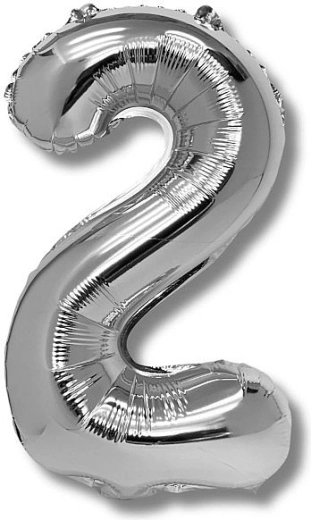 Balon foliowy cyfra 2, 40 cm, srebrny