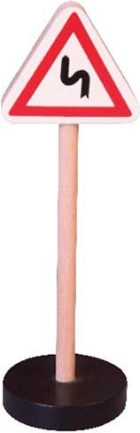 Babu drewniany znak drogowy Uwaga zakręty