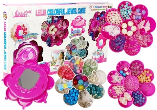 Zestaw koralików do biżuterii DIY ze składanym kuferkiem i lusterkiem