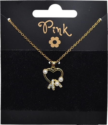 Pozłacany łańcuszek z zawieszką serce i perłami