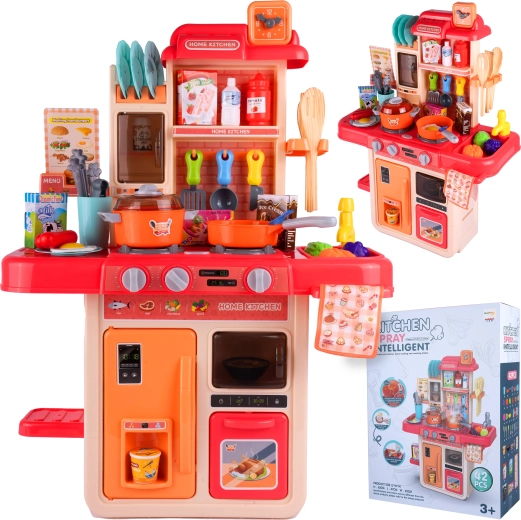 Różowa dziecięca kuchnia 63 cm z 42 akcesoriami