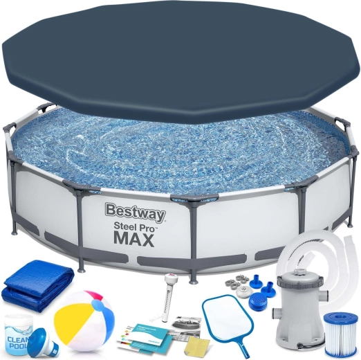 Ogrodowy basen z metalowym stelażem 366 × 76 cm BESTWAY Steel Pro MAX zestaw 16w1