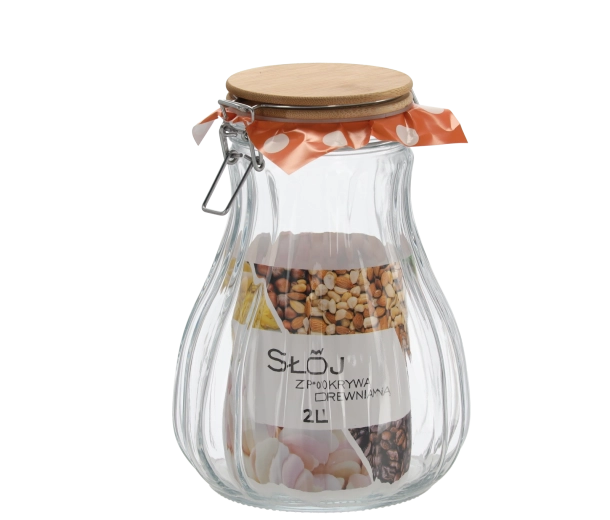 Szklany pojemnik 2 l z drewnianą pokrywką