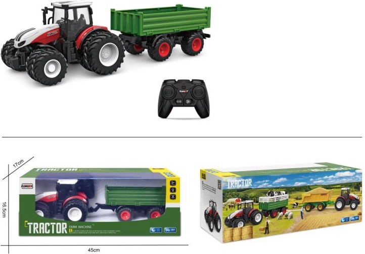 Zdalnie sterowany traktor z przyczepą i światłami