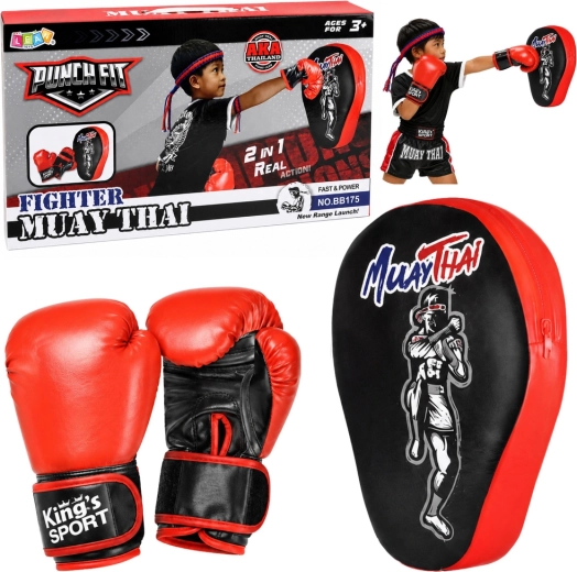 Dziecięcy zestaw bokserski 2w1 – rękawice i łapa treningowa Muay Thai