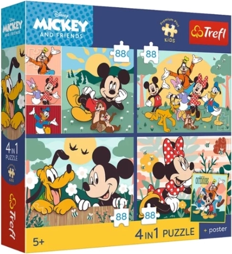 Puzzle Trefl Premium Plus Kids Myszka Mickey – razem z przyjaciółmi 4×88 elementów