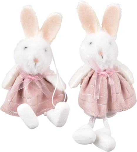 Dekoracyjny zając z poliestru różowo-biały 15 cm (2 warianty)