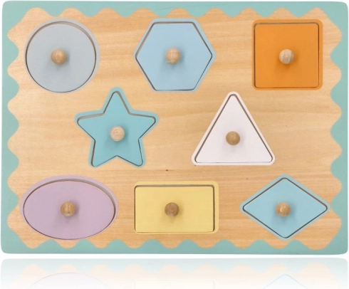 Drewniana wkładanka z uchwytami – kształty