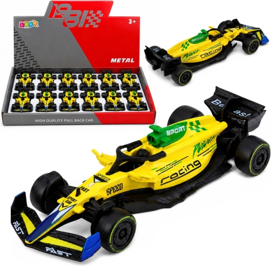 Metalowy wyścigowy bolid Formuły z napędem Pull Back 1:43 żółty