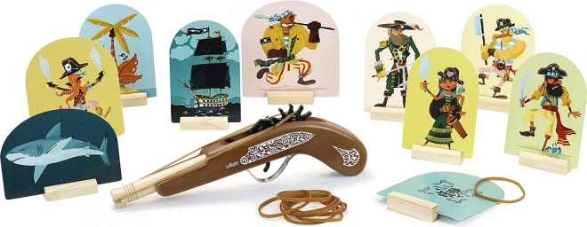 Vilac drewniana pistolet piracki z gumkami i tarczą