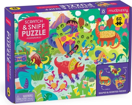 Dziecięce puzzle Pizzasaurus z zapachem od Mudpuppy, 60 elementów