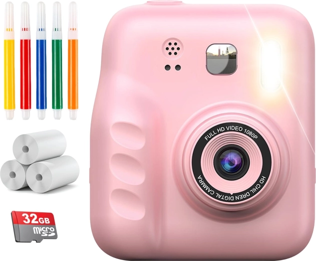 Renew Force dziecięcy cyfrowy aparat natychmiastowy z drukarką (12 Mpx, SD 32 GB) – różowy