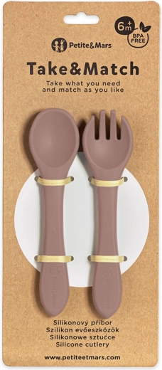 Petite&Mars silikonowe sztućce take&match velvet latte 6m+