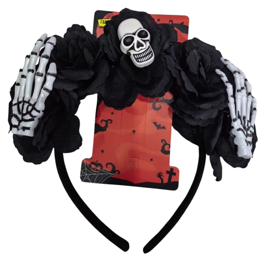 Halloweenowa opaska na głowę z czaszką i różami