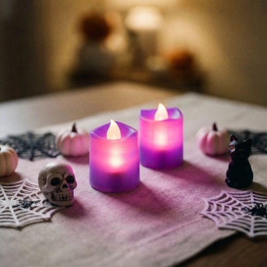 Halloweenowa świeczka LED fioletowa, 2 szt.