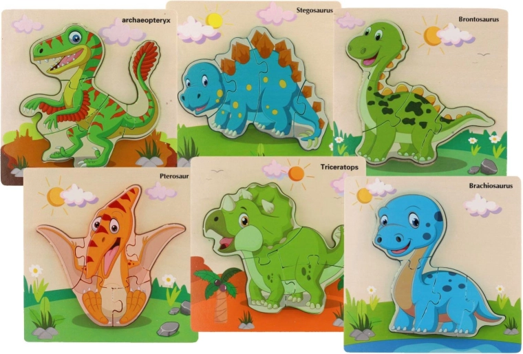 Drewniana układanka z dinozaurami - 1 sztuka