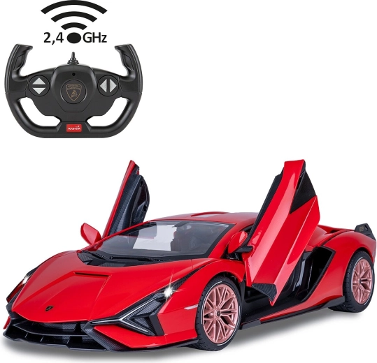 Jamara Lamborghini Sián FKP 37 RC auto 1:14 czerwone 2,4 GHz z LED i ręcznie otwieranymi drzwiami