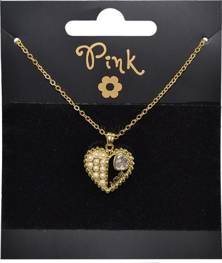 Pozłacany naszyjnik z zawieszką serce i perłami LOVE