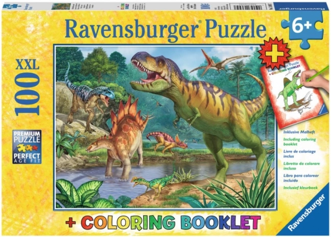 Puzzle prehistoryczny świat dinozaurów XXL 100 elementów + kolorowanki RAVENSBURGER