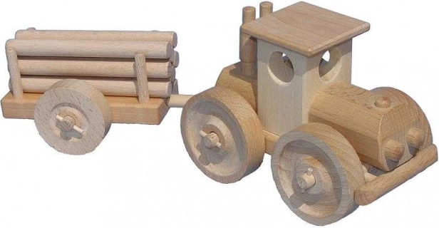 Drewniany traktor z przyczepą na kłody CEEDA CAVITY – naturalny