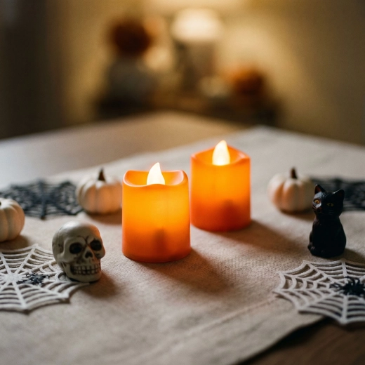 Halloweenowe świecące świece LED w kolorze pomarańczowym, 2 szt.