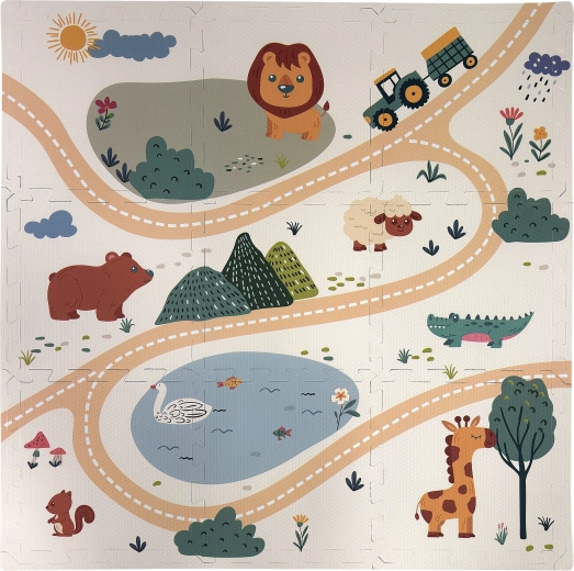 Piankowa mata puzzle Humbi Safari ze zwierzątkami, 9 elementów