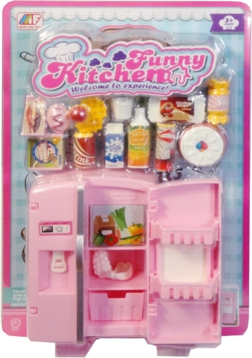 Akcesoria dla lalek – lodówka z wyposażeniem kuchennym