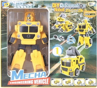 Składany śrubowany robot żółty 2w1 – ciężarówka z koparką