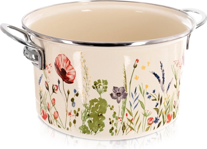 Kremowy emaliowany garnek Maki 26 cm, 6,5 l