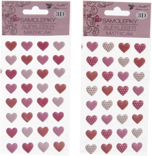 Naklejki serca 3D – 32 szt., arkusz 10 × 22 cm (2 warianty)