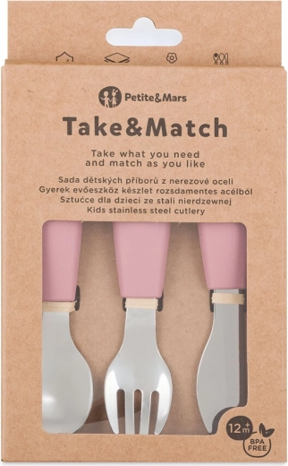 Petite&Mars zestaw dziecięcych sztućców ze stali nierdzewnej take&match dusty rose 12m+