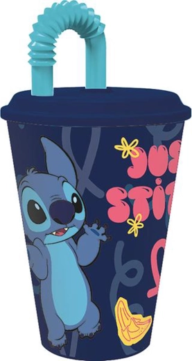 Plastowy kubek ze słomką STITCH 430 ml