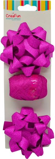 Błyszczący zestaw do pakowania prezentów w jasnoróżowym kolorze z wstążką i gwiazdkowymi kokardami